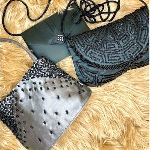Grey + Black Vintage Beaded Purse Bundle (3x)